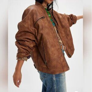Free People We The Free Vegan Leather Front Zipper Closure Jacket size SP